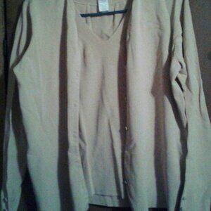 White Stag Womens XL Cardigan Sweater L Tank Top 2 PC Set Tan/Beige